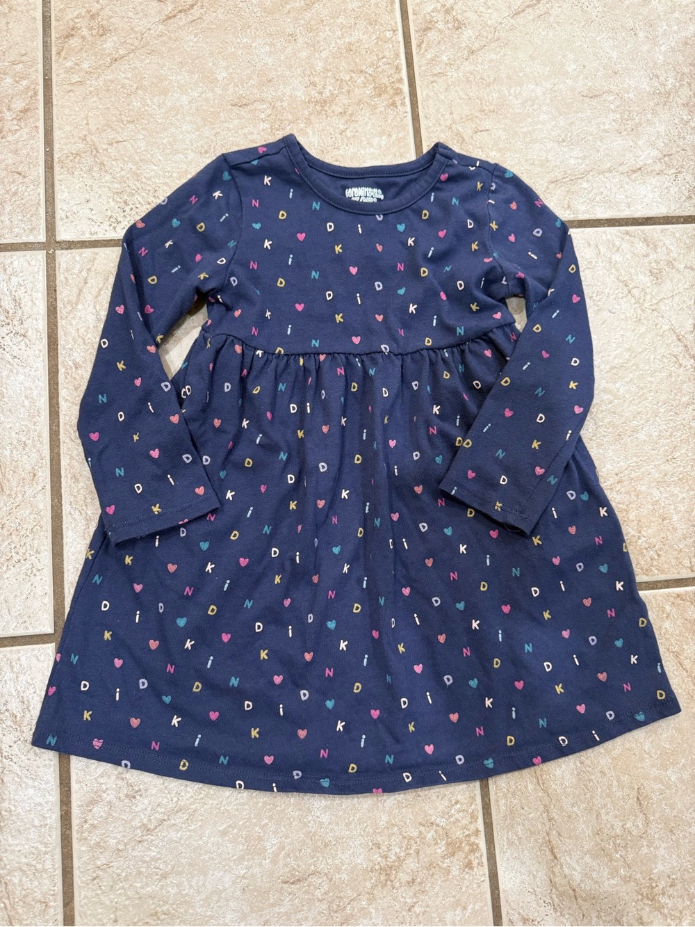 Garanimals Navy Long-Sleeve Dress with Colorful Heart & Letter Print